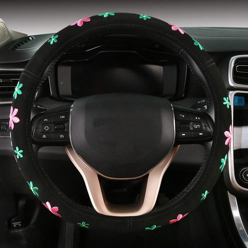 Embroidery Cute Steering Wheel Covers,DeepFloral Stitched,Hand-Grip,Universal Fit Most Cars SUV,Colorful (FXP-HUA02)...