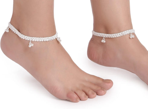 Efulgenz Silver Tone Anklets Indian Jewelry Anklets for Women Indian Bollywood Boho Bell Charms Ankle Bracelets Indian Payal Anklet Set for Women...