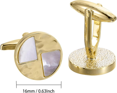 14K Gold Plated Natural Mother of Pearl Cufflinks for Men Lady Water Ripples Pattern Round Golden Men's Cufflinks Jewelry for Wedding Anniversary ...