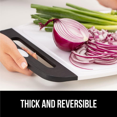 GORILLA GRIP BPA-Free Reversible Kitchen Cutting Board Set of 3, US Designed, Nonporous, Juice Grooves Catch Liquid, Slip Resistant Border, Dishwa...