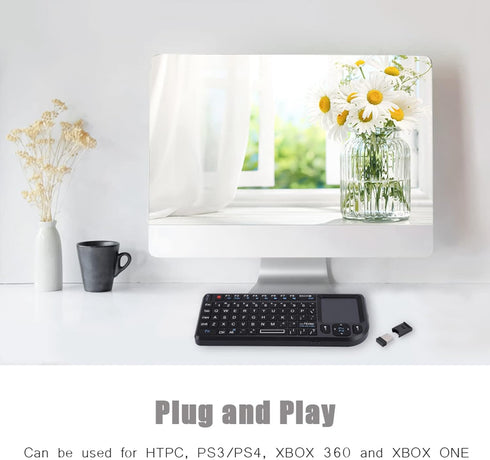 Mini Keyboard, 2.4GHz Keyboard with Touchpad, US Layout, Portable Handheld Rechargeable Keyboard...