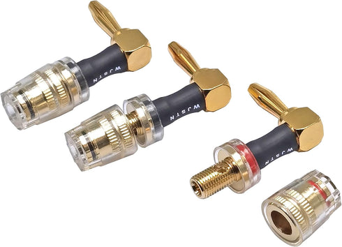 Right Angle Banana Plugs to 4mm Female Banana Jack Speaker Audio Adapter for Spring Loaded Terminals Amplifier Speaker Sound Systems 4Pack (Right ...