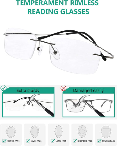 Eyekepper Titanium Rimless Reading Glasses Readers Men Women Gunmetal +0.00...