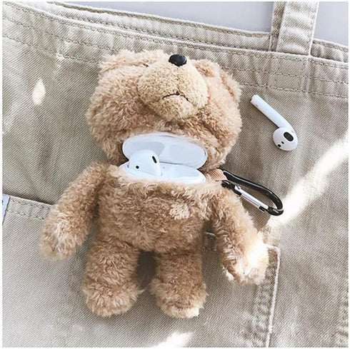 SGVAHY Furry Case for AirPods Pro 2nd/1st Generation Funny Cute 3D Cartoon Plush Design Bear Khaki Soft Warm Fluffy AirPod Pro 2 Cover with Keycha...