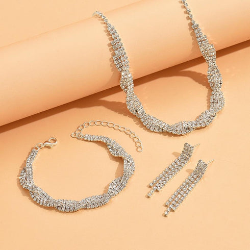 Unicra Wedding Jewelry Sets Silver Rhinestone Necklace Earrings Bracelet Sets Prom Jewelry Accessories for Women and Brides...