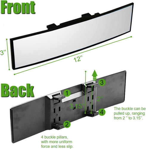 WSSROGY Car Rearview Mirror HD Glass 12 Inch Anti Glare Clip On Panoramic Wide Angle Car Interior Rear View Mirror Universal for Cars SUVs Trucks ...