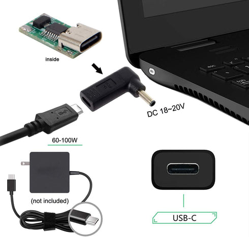 cablecc USB 3.1 Type C USB-C to DC 4.5x3.0mm Adapter PD Emulator Trigger 90 Degree Angled...