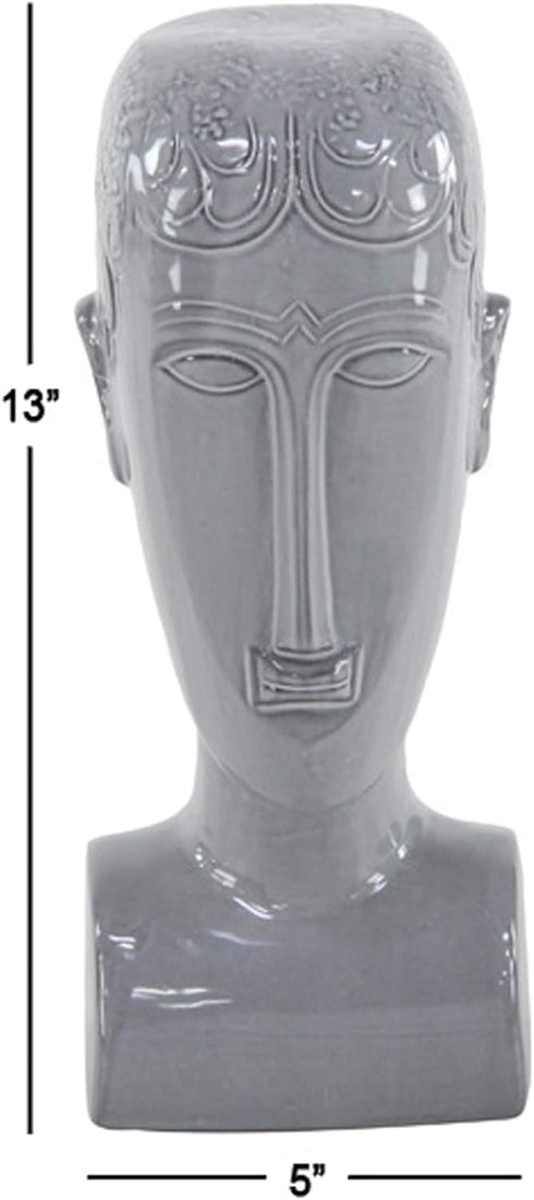 Deco 79 Ceramic People Face Sculpture, 5" x 5" x 13", Gray...