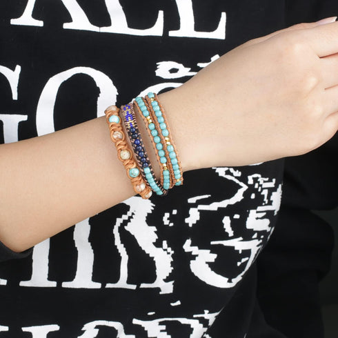 KELITCH Turquoise Beaded Bracelets 2 Wrap Leather Bracelets Fashion Jewelry...