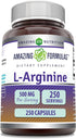 Amazing Formulas L-Arginine Supplement | 500 Mg Per Serving | 250 Capsules | Amino Acid Supplement for Men & Women | Non-GMO | Gluten Free | Made ...