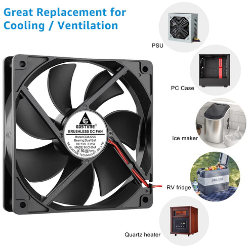 GDSTIME Dual Ball Bearings 120mm x 120mm x 25mm 5 inch 12v Brushless DC Cooling Exhaust Fan, For Desktop...