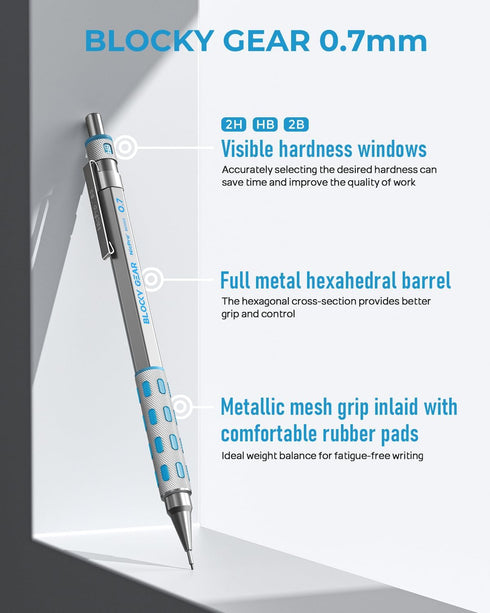 Nicpro Blocky Gear 0.7 mm Mechanical Pencils Set in Case, Metal Pencil with Lead Refills, Eraser for Professional & Adult Art Writing Drafting Dra...