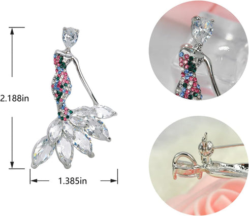Gyn&Joy CZ jewelry Womens Crystal Rhinestone cubic zirconia Mermaid Brooch Pin...