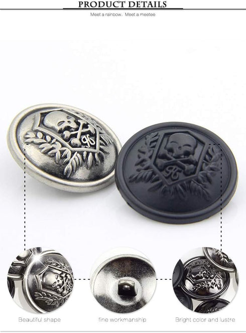 12Pcs Metal Buttons Domineering Skull Buttons Casual Suit Windbreaker Casual 25mm Button (Antique Silver)...