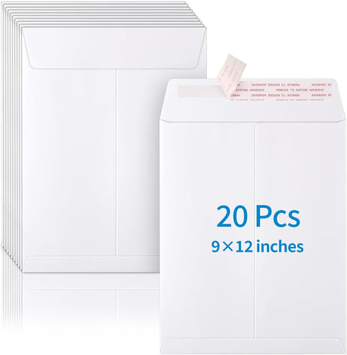 20 Pack Catalog Envelopes Self Seal, 9 x 12 Inches Catalog Mailing Envelopes, White Manila Envelopes for Mailing, Organize, Storage, Home, Office...