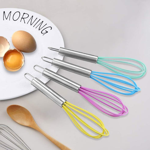 4 Pack Colorful Mini Silicone Kitchen Whisks with Stainless Steel Handles for Milk Egg Blending Stirring Whisking and Beating(4 Colors,6 Inches)...