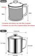 Bacon Grease Container with Strainer 1.25 L / 42 oz Strong Kitchen Catcher Food-grade Stainless Steel Cooking Oil Keeper with Lid and Easy-Grip Ha...