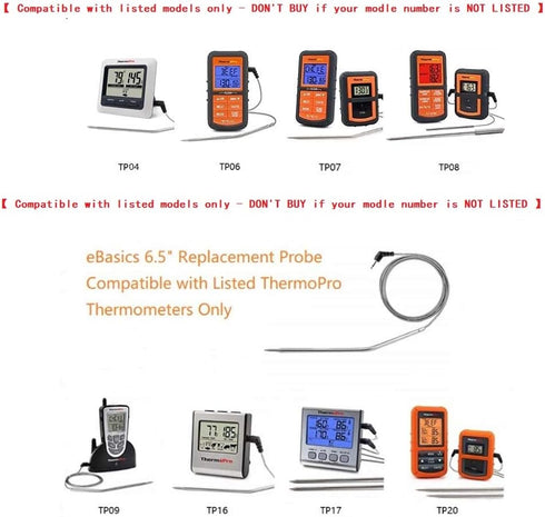 Grilling BBQ Meat Thermometer Temperature Probe Replacement Thermometer Probe Compatible with Thermopro TP25 TP20 TP07 TP-07 TP08 TP-08S TP06S TP1...