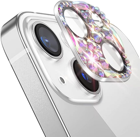 Cavdycidy Bling Diamond Camera Lens Protector Compatible with iPhone 15 ? iPhone 15 Plus, Metal Glitter Gem Camera Cover?9H Tempered Glass lens fu...