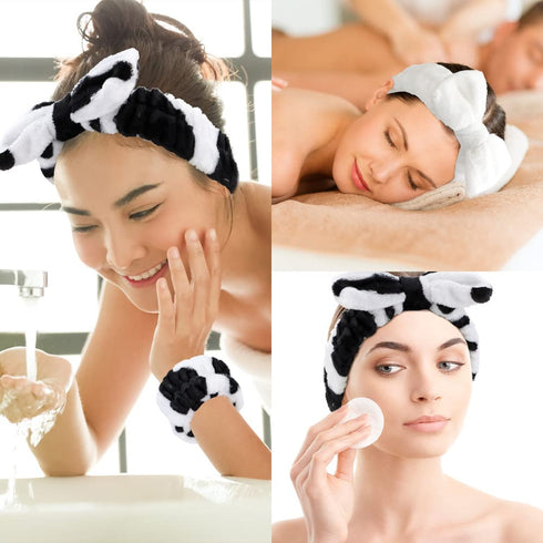 Canitor Spa Headband Wristband Set Skincare Headband for Washing Face Makeup Headband Wrist Bands Wrist Towels Preppy Teen Girl Gifts Trendy Stuff...