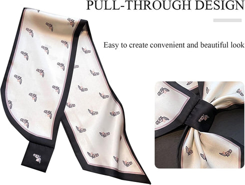 Skinny Silk Scarf Women Easy Pull-Through Narrow Long Neckerchief French Retro Style Satin Hairband Headdress Ribbon...