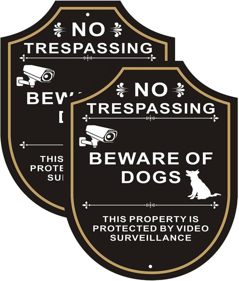 2 Pack Beware of Dog Signs for Fence, 9.6 x 7.7 inches, No Trespassing This Property is Protected by Video Surveillance Sign, Rust-Free/Fade Resis...