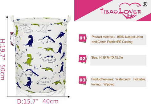 Dinosaur Laundry Basket Baby Laundry Hamper Cute Kids Hamper Toy Storage Bin Handles for Boys and Girls Dinosaur Room Decor (Polychrome Dinosaurs)...