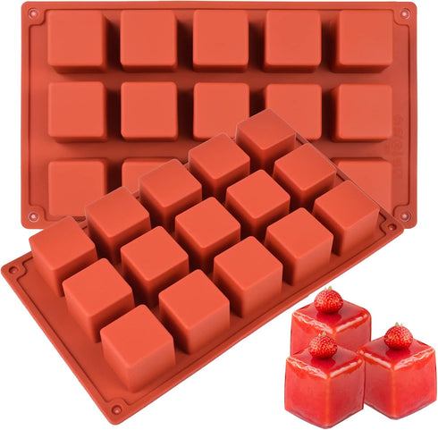 2 Pack Square Silicone Mold, Candy Chocolate Mousse Cake Baking Mold Dessert Molds for Soap,Ice cream,Truffle,Brownie...