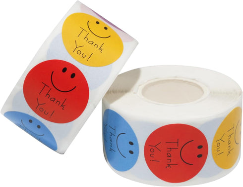 Smiley Thank You Stickers 1 inch, Thank You Sticker Roll, Thank You Stickers Small Business, Adhesive Labels for Thank You Stickers Small Business...