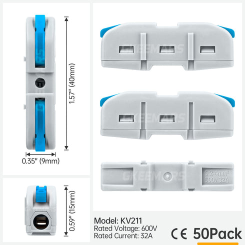 GKEEMARS 50 Pcs Wire Connector, 1 Conductor Compact Wire Connectors Splicing Connectors for Circuit Inline 24-12 AWG (Blue)...
