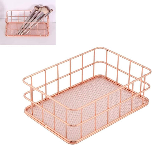 Iron Storage Basket Makeup Small Things Organizer Storage Holder Desktop Decor Iron Box Rose Gold 4 Size(C)...