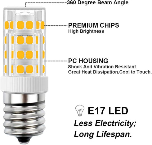 E17 LED Bulb, Stovetop Light, Appliance Bulb Under Microwave Oven, Non-Dimmable, 4W Warm White 3000K, 110V-130V, 6-Pack...