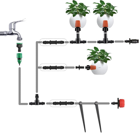 100Pcs Drip Irrigation Fittings 1/4” Single Barbed Coupling Connectors Drip Sprinkler Head Barbed Connectors, Irrigation Tubing Drip Line Coupler ...