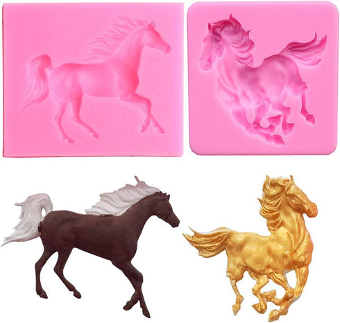 2Pcs Small Size Horse Fondant Mold, Silicone, Chocolate Candy Gum Paste Sugar Craft Cake Decorating Tool, Polymer Clay Resin Epoxy Casting Mold, P...