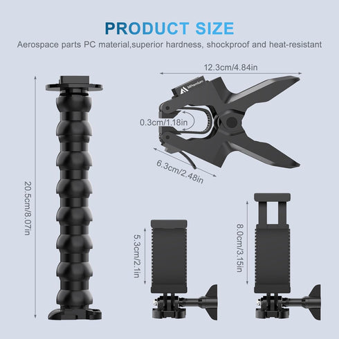 Jaws Flex Clamp Mount with Adjustable Gooseneck for Smartphone, GoPro Hero 12 11, 10, 9, 8, 7, 6, 5, 4, Session 3+, 3, 2, 1 Max, Hero (2018) Fusio...