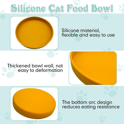 Silicone Cat Food Bowl Set of 2 Shallow Cat Food Dish 7in Wide Cat Plates Relief Whisker Fatigue Pet Feeding Bowls for Kittens Puppy Dog Non Slip ...