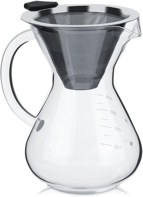 Pour Over Coffee Maker, 400ml Glass Coffee Pot Hand Drip Coffee Maker Filter Pot Manual Coffee Dripper Brewer with Handle and Scale...