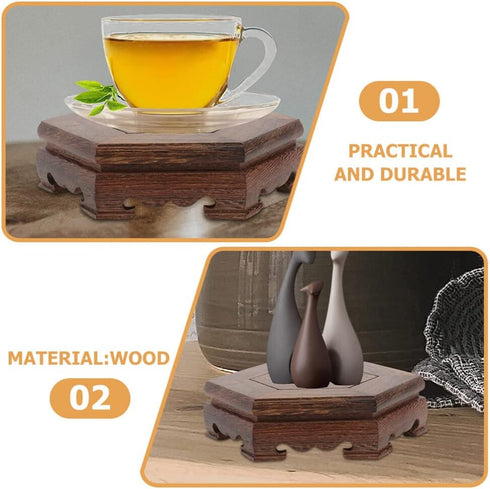 GANAZONO Wood Planter Riser 2pcs Wood Stool Rustic Plant Stand Chinese Style Planter Pedestal Flower Pot Display Rack Tabletop Fish Tank Base Hand...