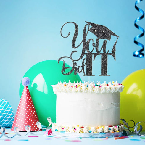 Black Glitter You Did It Cake Topper, Congrats Grad I am Done, High School College Graduation Party Decorations...