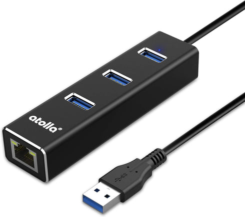 USB to Ethernet Adapter, atolla 3 Ports USB 3.0 Hub with 10/100/1000 Mbps LAN RJ45 Gigabit Network Adapter, Supports Windows 10/8/7, Mac OS, Linux...