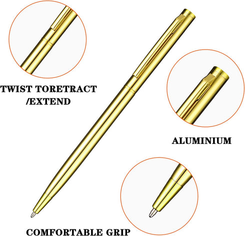 Giantree Slim Metallic Ballpoint Pens, 8Pcs 1.0mm Black Ink Ballpoint Pen Smooth Writing Quick Drying Pen for Office School Supplies(Gold)...