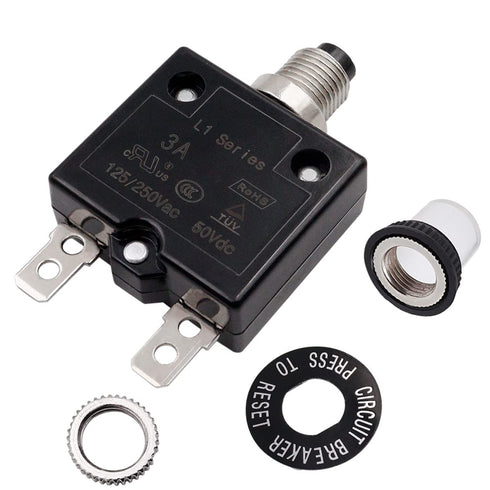 smseace 3Amp Electric Button Breaker 125/250VAC,Thermal Overload Protector L1 Series with Manual Reset, Waterproof Button Cap L1-3A...