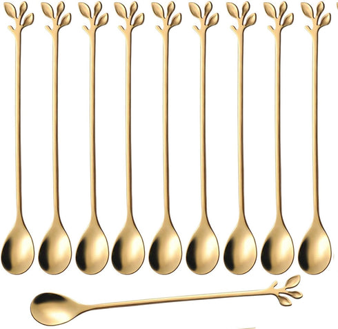 10 Pcs Long Handle Teaspoons, Gold Stainless Steel Stirring Coffee Spoons, Mixing Spoons Set For Ice Cream Cocktail (Gold)...
