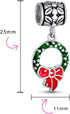 Green Christmas Holiday Red Bow Green Wreath Green Mistletoe Holly Dangle Charm Bead For Women Teen Enamel .925 Sterling Silver Fits European Brac...