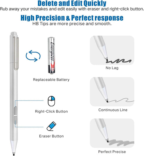 Stylus Pen for Surface Pro 11/10/ 9/8/X/7+/6/5/4/3/Surface 3, Surface Go 3/2/1, Surface Laptop/Studio/Book 4/3/2/1 with Palm Rejection, Smooth Wri...
