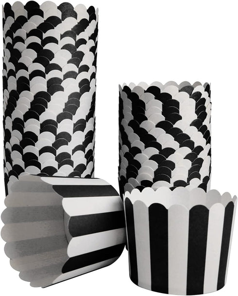 50 Pack Muffin Liners Baking Paper Cups Black and White Stripes Cupcake Liners Elegent Muffins Baking Cups Cupcake Wrappers for Birthday Parties, ...