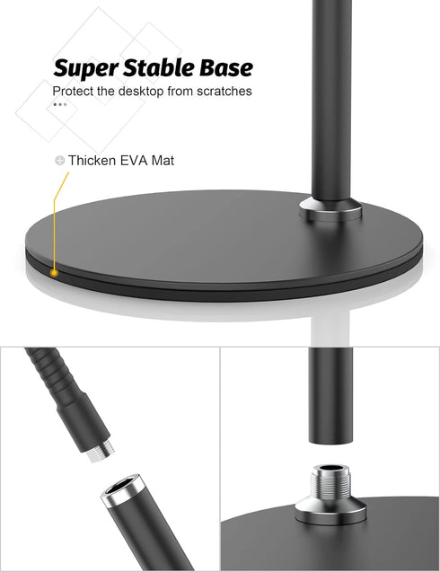 Cell Phone Stand, Adjustable Height & Angle Gooseneck Stand for Desk Flexible Arm Universal Holder, Aluminum Alloy Desktop Recording Compatible wi...