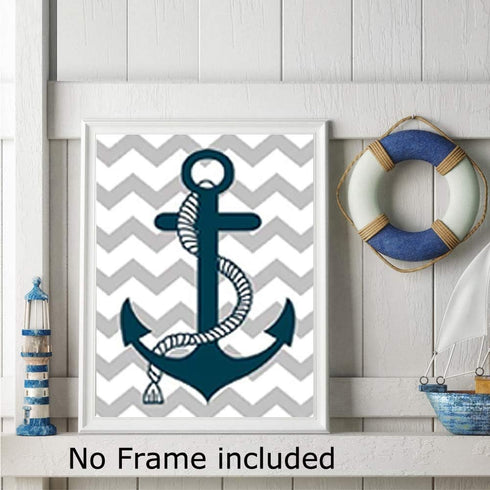 HPNIUB Blue Nautical Art Print Set Of 3 (8”X10”) Lighthouse Steering Wheel Anchor Navigation Print For Baby Boy, Nautical Themed Canvas Wall Art, ...