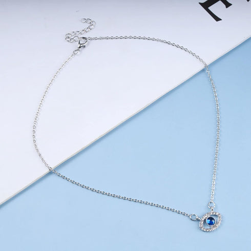 Bohemian Sapphire Evil Eye Pendant Necklace Silver Crystal Eye Necklace Chain Blue Cz Devil Eye Choker Necklace Paved rhinestone Demon Eye Necklac...