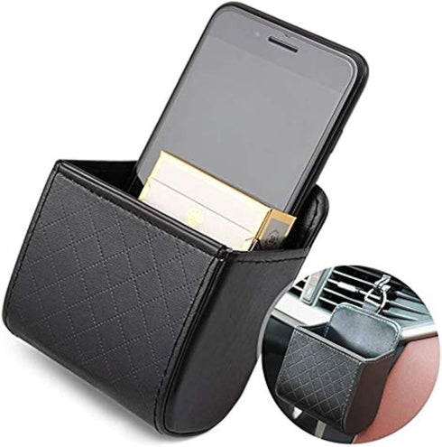 TRUE LINE Automotive Car Interior Air Vent Dash Mount Phone Storage Coin Bag Case Organizer Cellphone Holder Box with Hook (Black)...